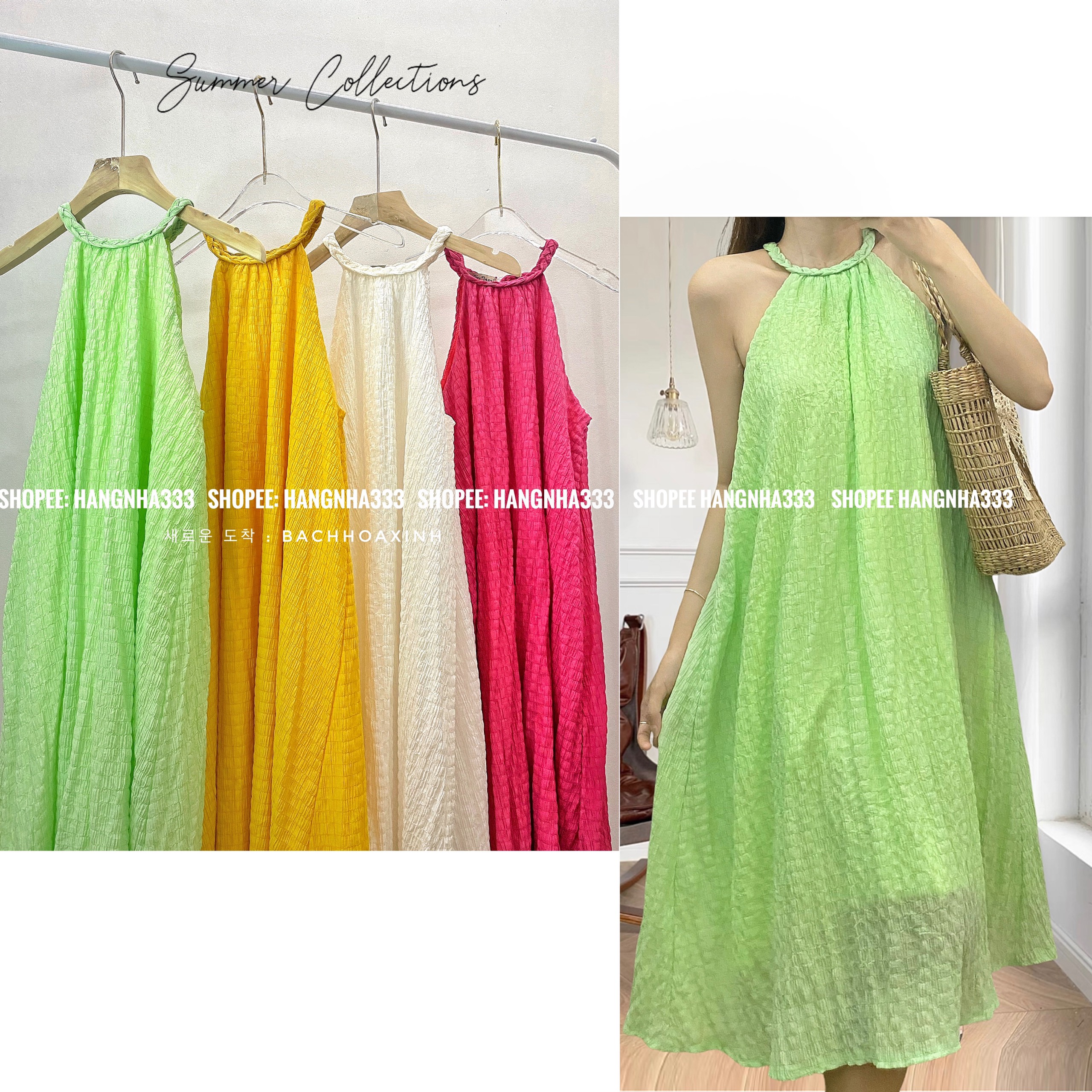 NEW || Đầm maxi cổ yếm đan chất Xốp 2 lớp form xòe nhiều màu mùa hè siêu xinh Ulzzang