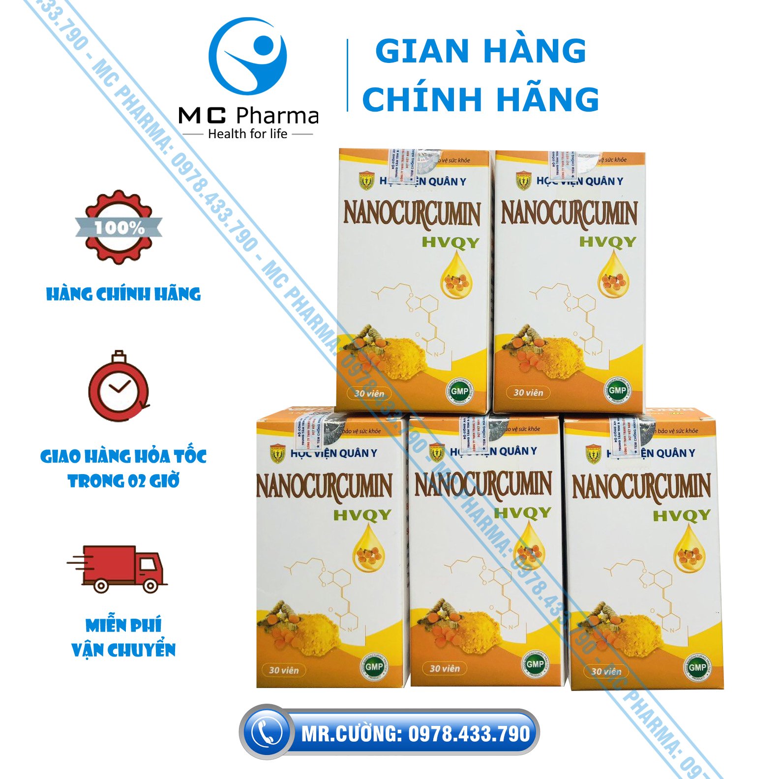 Combo 05 hộp Nano Curcumin Học viện quân y hộp 30 viên