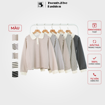 Áo polo thun dài tay, kẻ ngang, tay bo Twenty.Five 5168