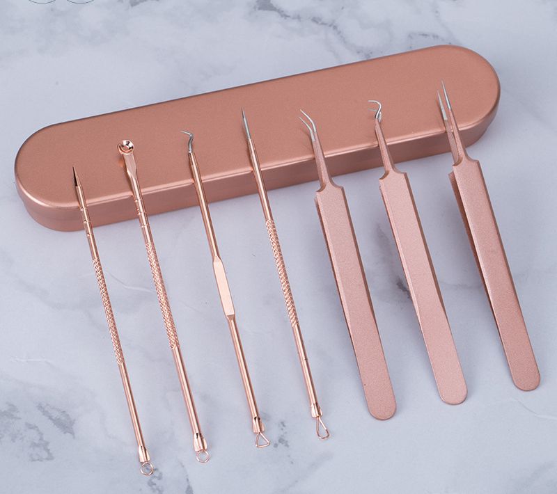 Bộ dụng cụ Nặn mụn đầu đen 7 món chăm sóc da mặt Cao cấp bằng thép không gỉ Bộ nhíp gắp mụn đầu đen 7 món