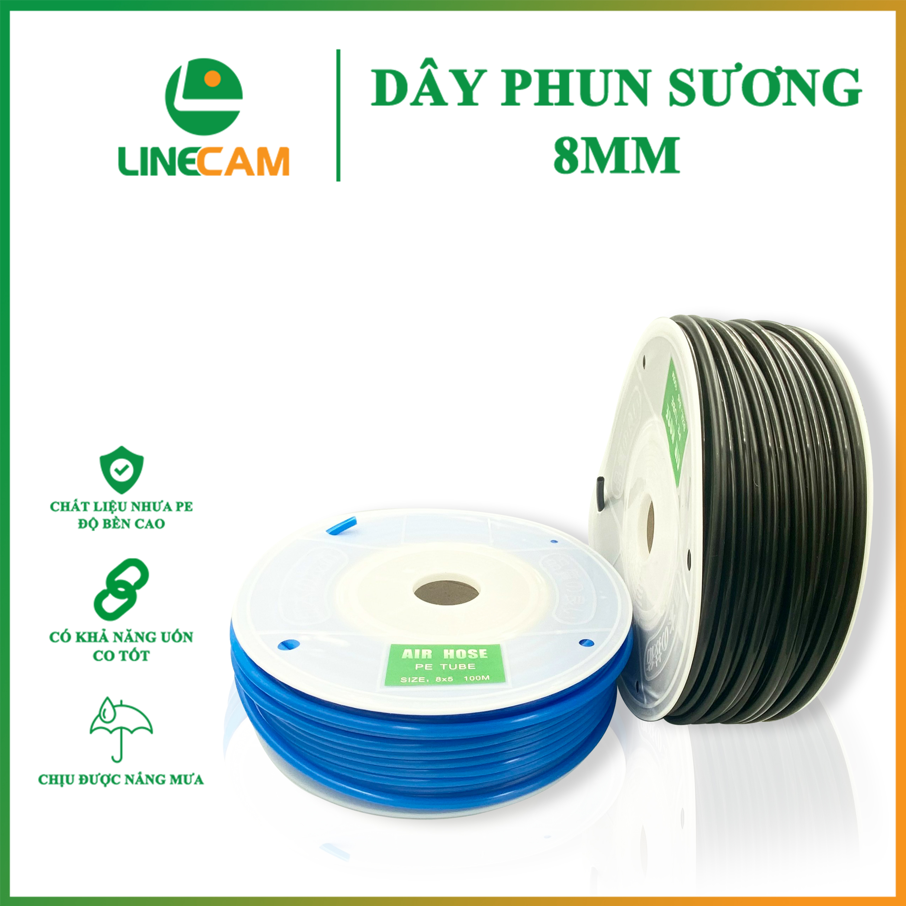 Combo 30m - 50m - 80m-100m dây phun sương 8mm chất liệu nhựa PE sử dụng cho hệ thống phun sương làm mát nhà, quán cà phê, tưới lan, tưới cây,...