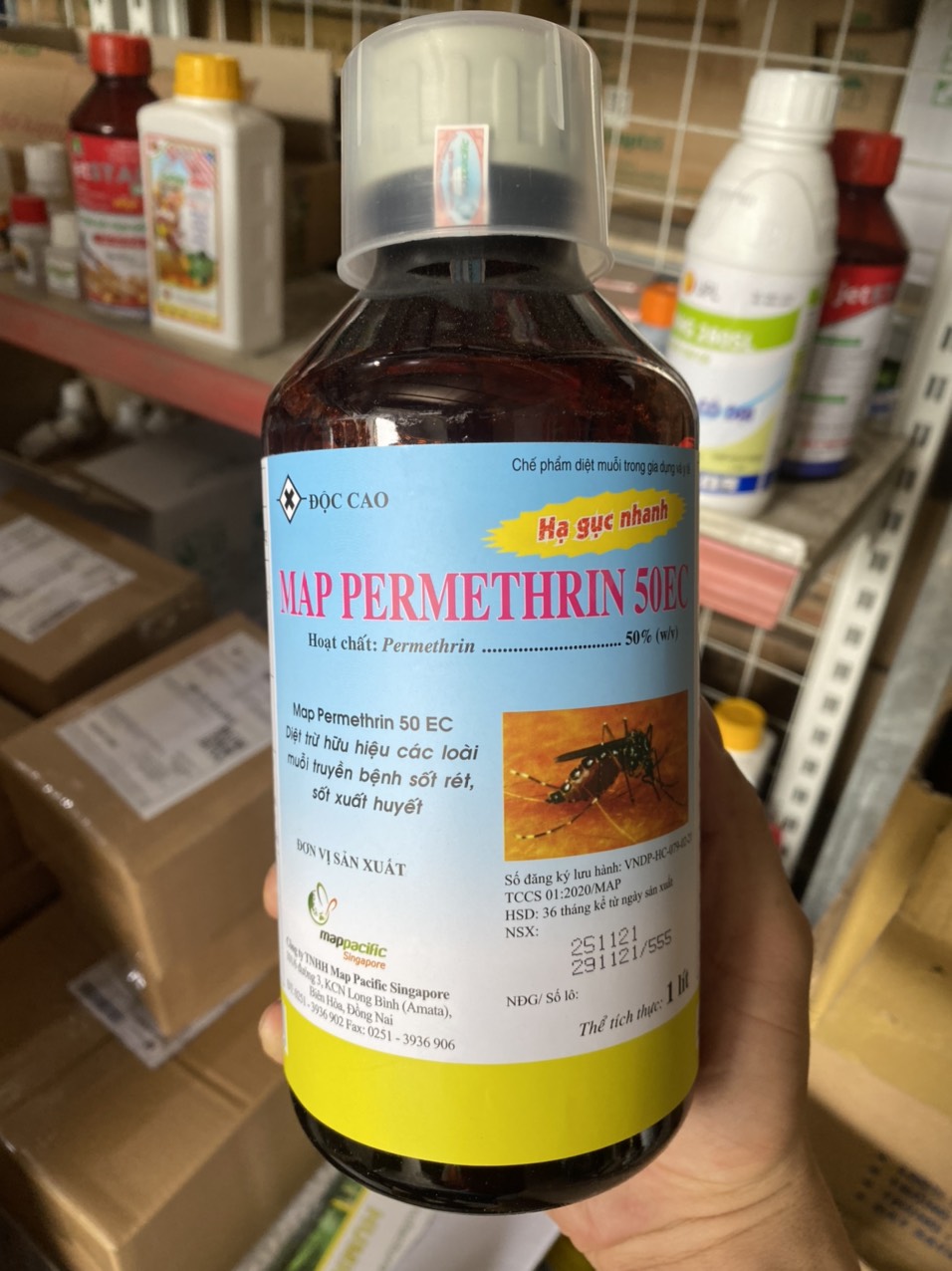 Thuốc diệt muỗi, côn trùng Map Permethrin 50EC - Chai 1 Lít chính hãng