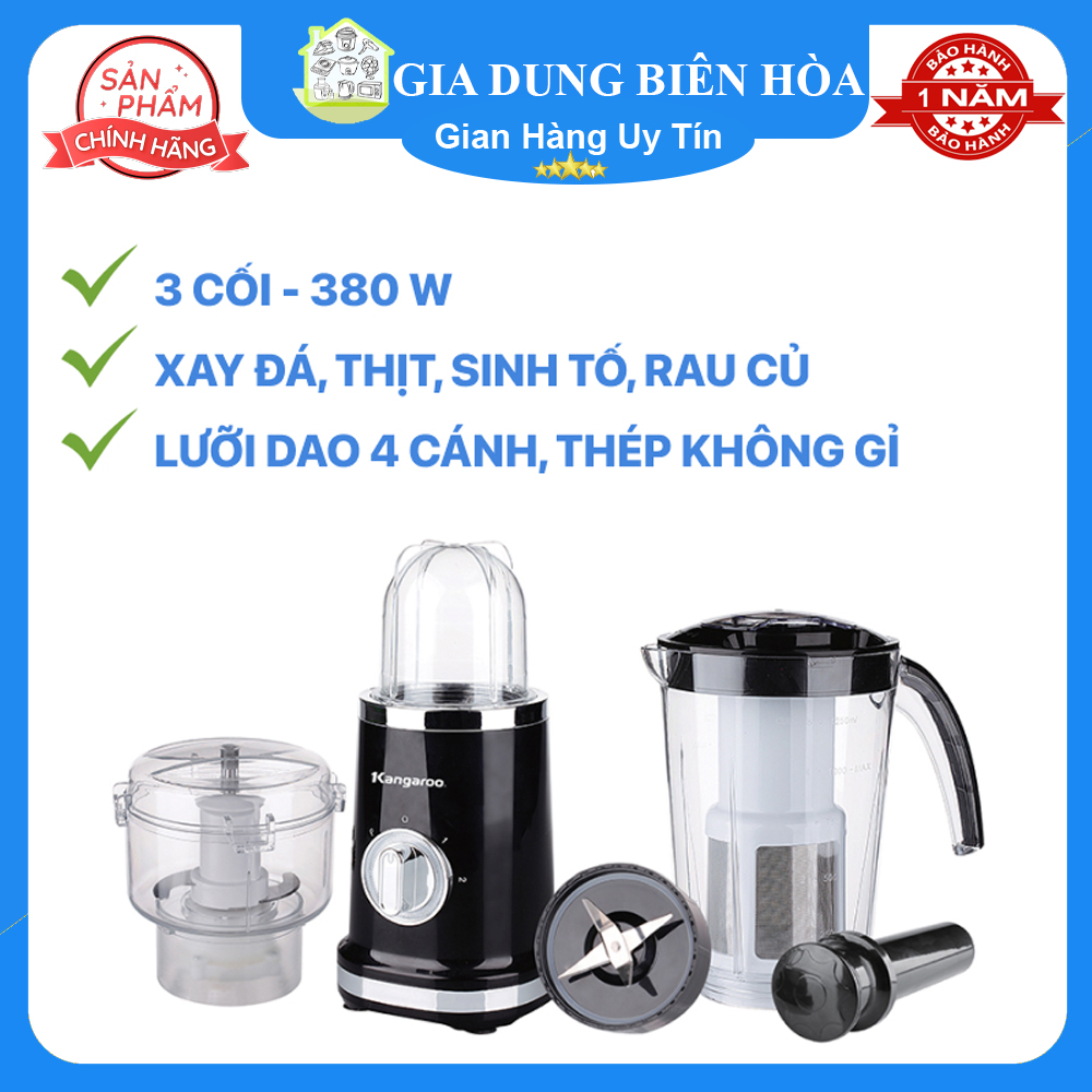 Máy xay sinh tố Kangaroo KG3B2 --Công suất: 380W Chức năng chính:Xay gia vị: Hành, tỏi, ớt-Xay sinh tốXay thịt