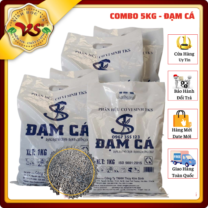 Mua 5kg tặng 1kg: đạm cá viên nén tan chậm: phân hữu cơ vi sinh bón gốc hoa hồng, lan, cây cảnh - túi 1kg