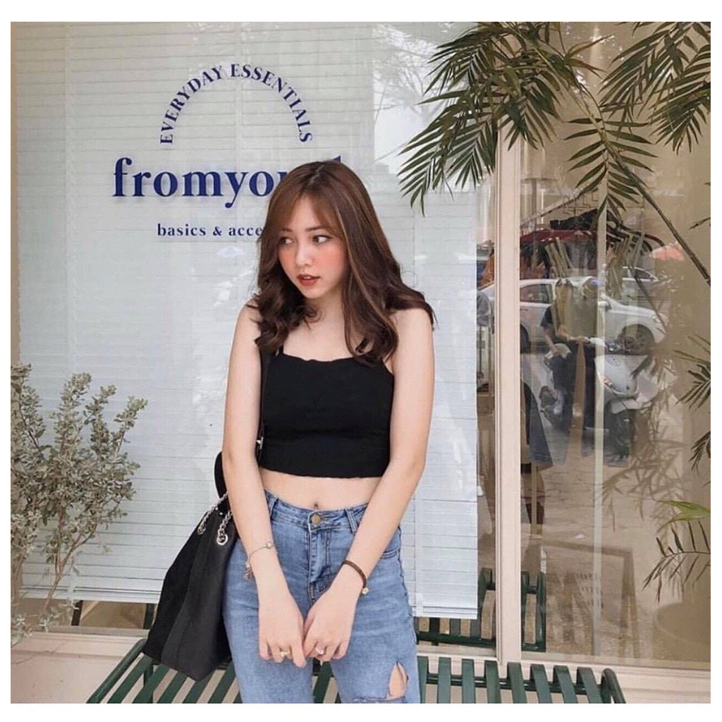 Áo hai dây, áo hai dây sợi bún cuốn biên CERA-Y form croptop màu tím/đen/trắng chất vải bo gân co dãn mặc mát CRA021