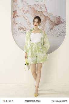Quần short tơ hoa xanh ly cạp thiết kế Elise FS2205083BSORPG