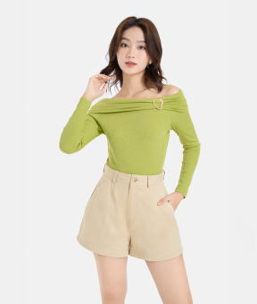Áo Thun Gân Nữ Thời Trang HNOSS Offshoulder Gắn Khoen HNATH044