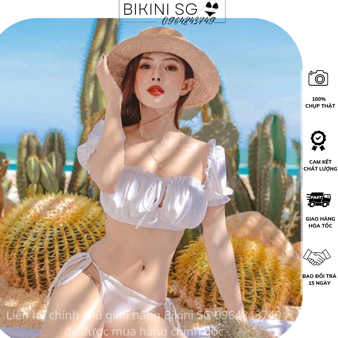 (hàng loại 1) Bikini trắng 2 mảnh tay bồng Hiền Hồ áo croptop kết hợp quần tâm giác sexy đi biển đẹp phong cách