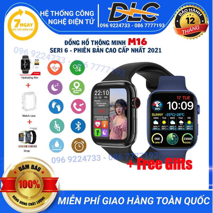 ( SALE 50% ) Đồng hồ thông minh M16 Plus - Bản ful chức năng, Chống nước chuẩn ip67, Chức năng nghe gọi, Theo dõi sức khỏe, Thể thao, Đo nhịp tim, Huyết áp, Tiếng việt 100% - Bảo hành 12 tháng