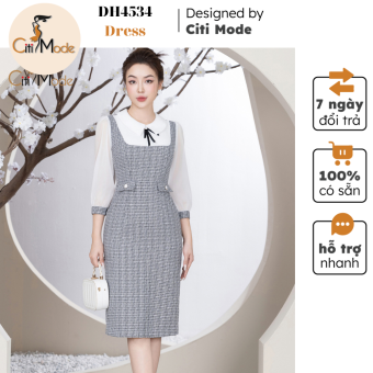 Đầm công sở CITI MODE FASHION thiết kế dáng ôm dạ tweed phối tay voan lỡ DH4534