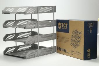 Khay đựng tài liệu 4 tầng lắp ráp khổ giấy A4 bằng nhựa màu xanh dương hoặc màu ghi - TCT