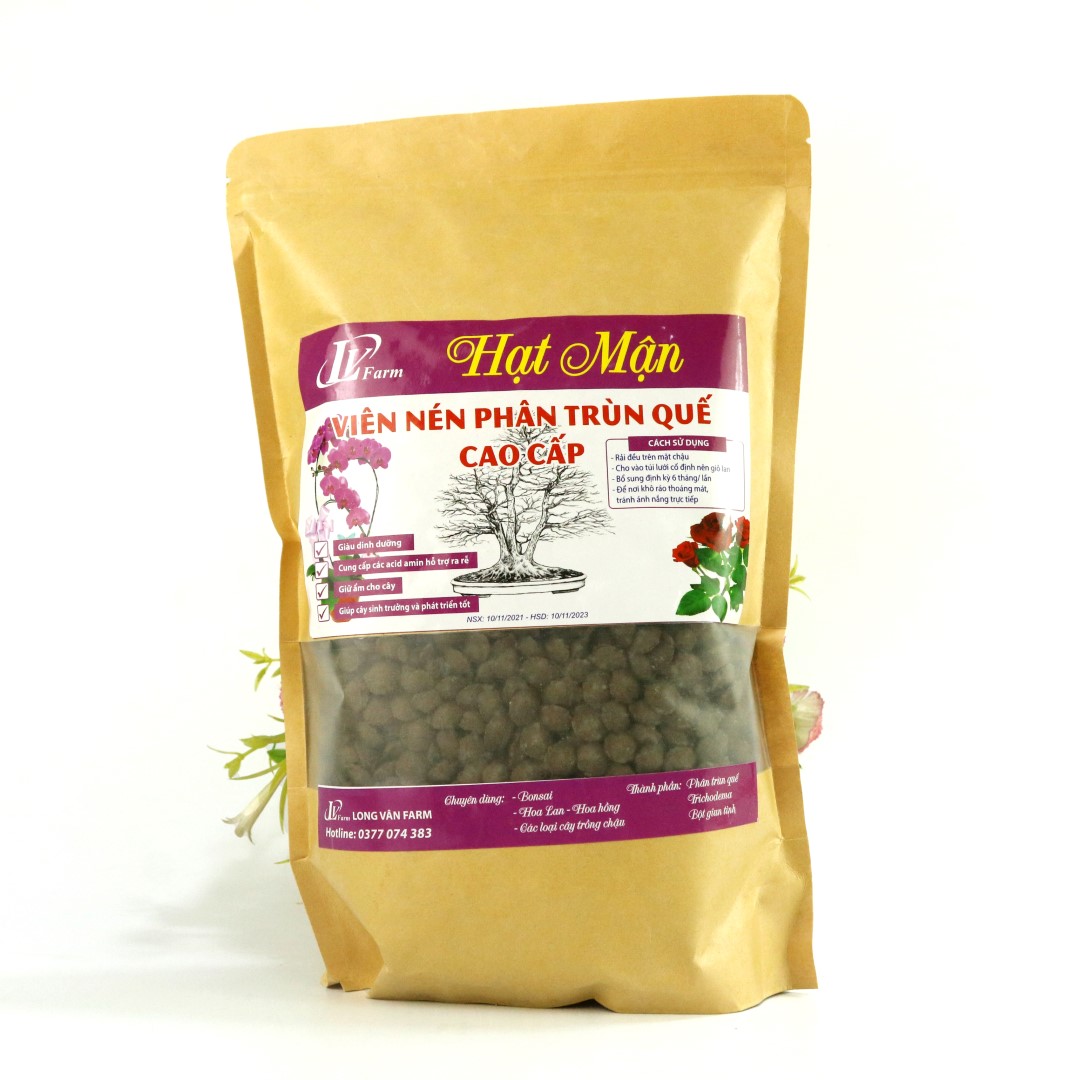 Phân trùn quế viên nén hạt mận chuyên dùng cho lan, cây cảnh - gói 1kg