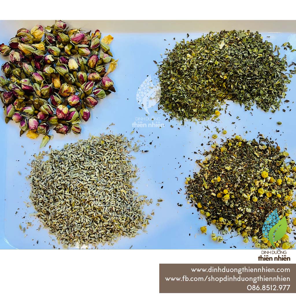 Trà Hữu Cơ Organic Hoa Cúc Chamomile, Lemon Balm, Dandelion Root, Bạc Hà Spearmint, Nụ Hoa Hồng, Lavender
