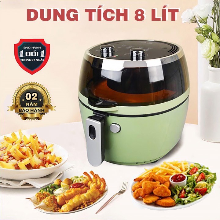 Nồi chiên không dầu Nine Shield 8l I nồi chiên không dầu dung tích 8L cho gia đình,Nồi chiên không dầu Nine shield 8L có kính quan sát,Bếp chiên không khí - Lò nướng,Nồi chiên không dầu Nine Shield Đa năng bảo vệ sức khỏe dung tích 8LÍT