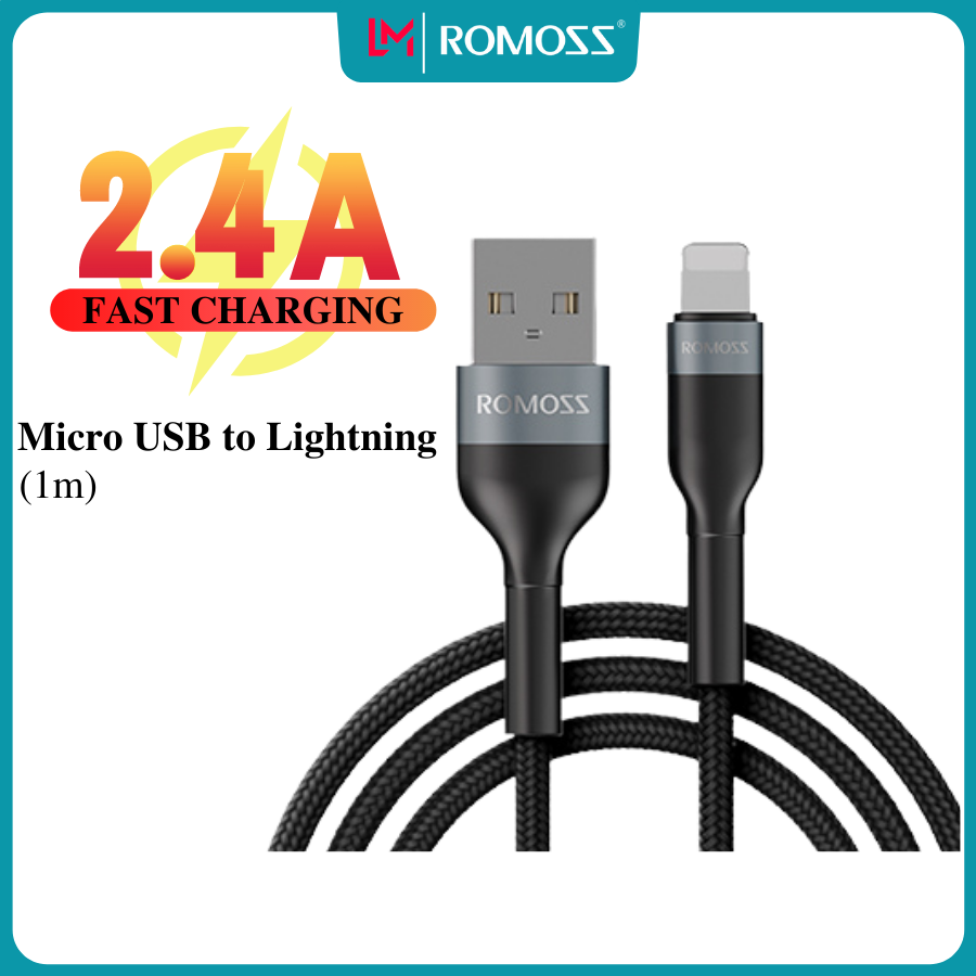 Cáp sạc nhanh Romoss, cáp sạc nhanh CB12B cổng Micro USB to Lighting