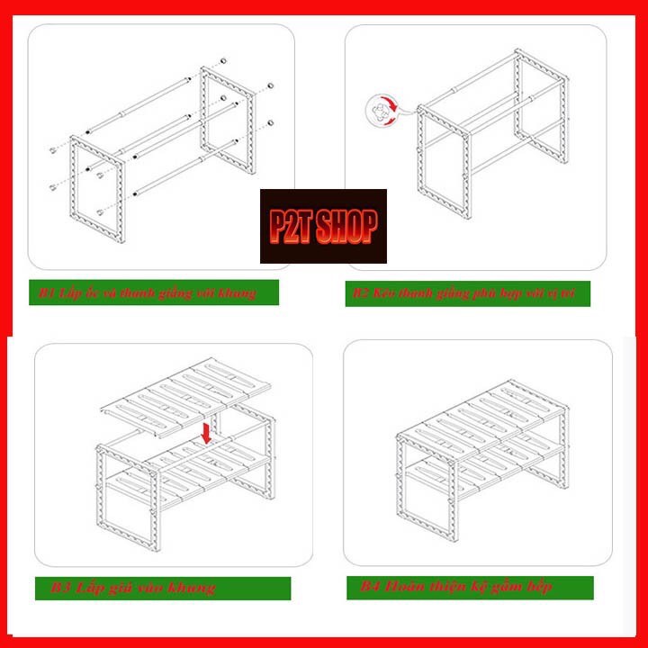 Kệ gầm bếp 2 tầng đa năng tiện dụng tiết kiệm không gian nhà bếp, kệ để nồi niêu xong chảo