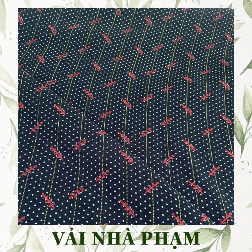 Voan tằm sọc bi nền xanh đen - khổ vải 1.5m - vải nhà phạm