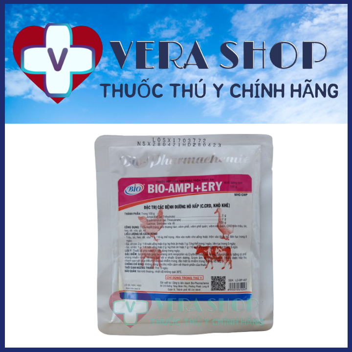 BIO AMPI ERY 100G - Thuốc trị tụ huyết trùng, viêm phổi, viêm phế quản, viêm khí quản trên heo, trâu, bò, dê, cừu, gà, vịt - Sỉ Lẻ Thuốc Thú Y