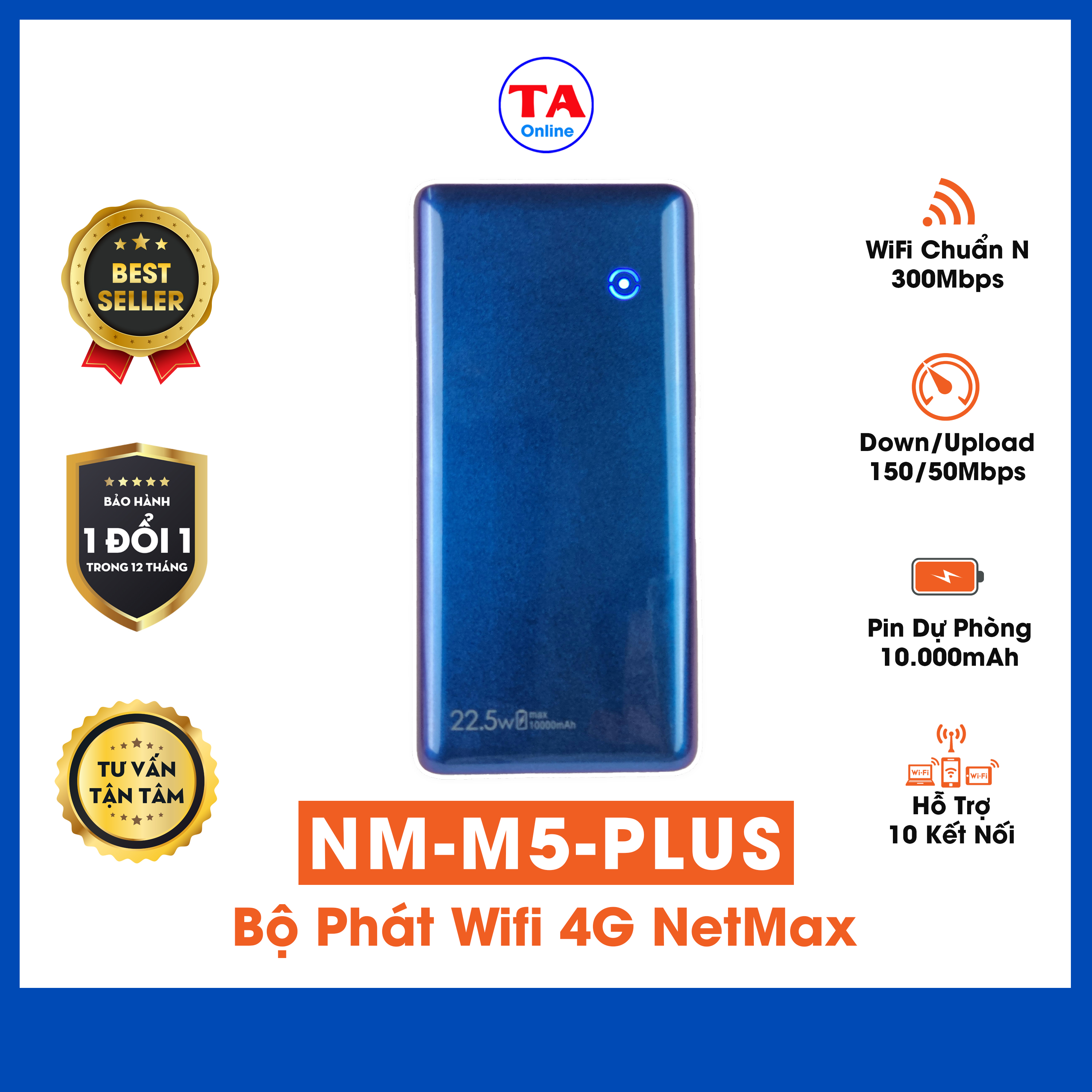 Bộ Phát Wifi 4G Kiêm Sạc Dự Phòng Netmax M5 Plus