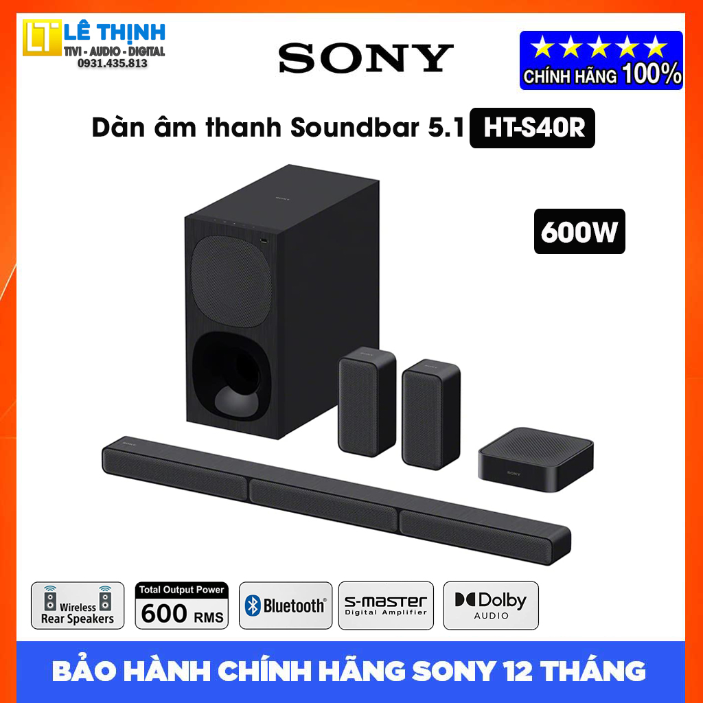 Dàn âm thanh soundbar sony 5.1 ht-s40r - 600w - hàng chính hãng - bảo hành chính hãng 12 tháng toàn quốc