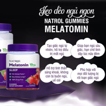 Kẹo ngủ Natrol Melatonin Gummies kẹo dẻo hỗ trợ giấc ngủ ngon10mg date 2025 - Tách lẻ