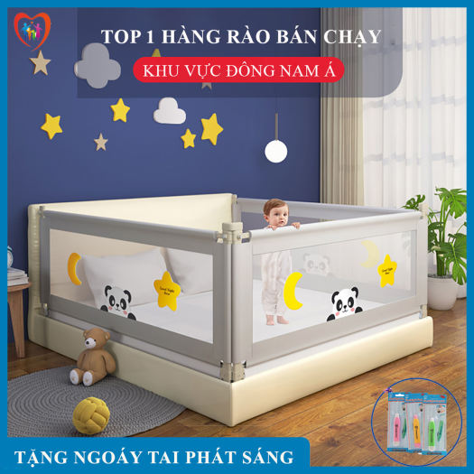 Thanh chắn giường cho bé an toàn cao cấp 1m2, 1m8, 2m, 2m2. Độ cao điều chỉnh trượt lên trượt xuống cao 72 - 100cm.