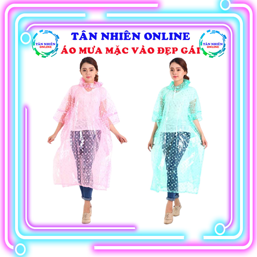 Áo mưa chấm bi hàng đẹp cho thời trang mùa mưa, áo đi mưa, Tân Nhiên Online