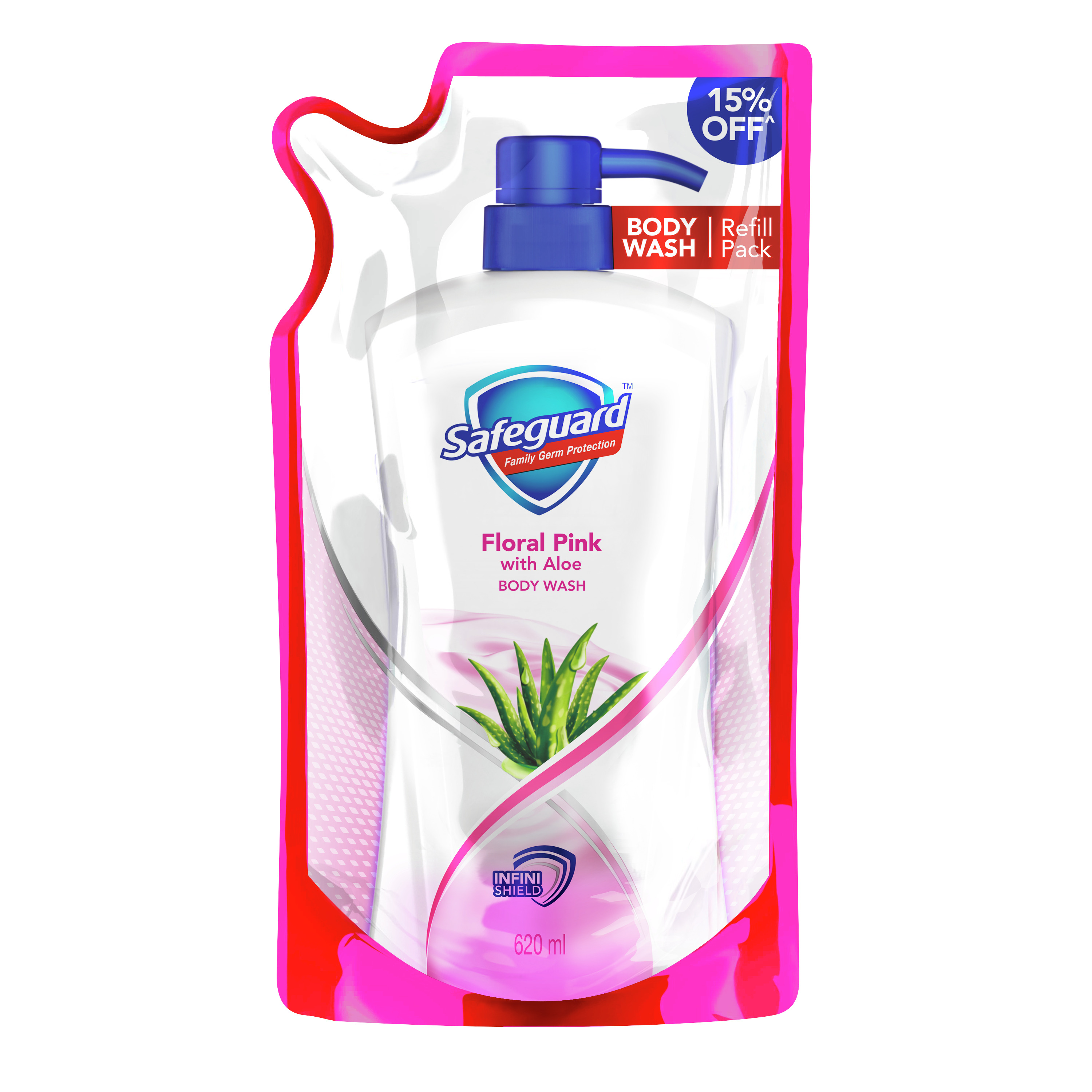 Sữa tắm diệt khuẩn safeguard hương hồng hoa & lô hội túi 620ml