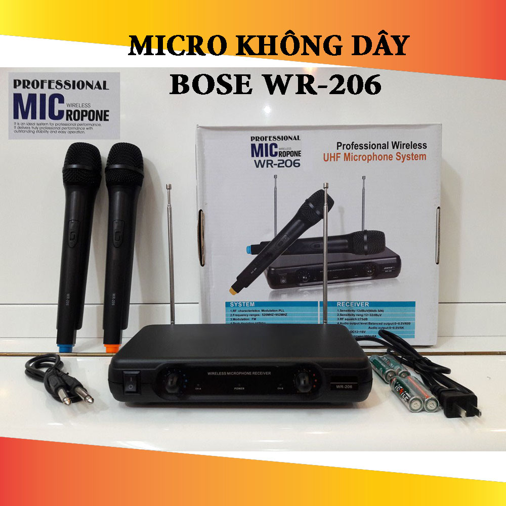 Micro Không Dây Bose WR 206 - Micro Karaoke Tần Sóng UHF Hát Nhẹ, Chống Hú Micro Karaoke Gia Đình Phạm Vi Hoạt Động 30m-50m