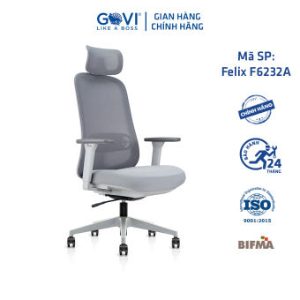 Ghế công thái học Ergonomic GOVI Felix F6232A-HS - Thiết kế tựa đầu điều chỉnh độ cao, tựa tay 3D nâng hạ, mâm ghế ngả 135 độ, khóa cố định 2 vị trí