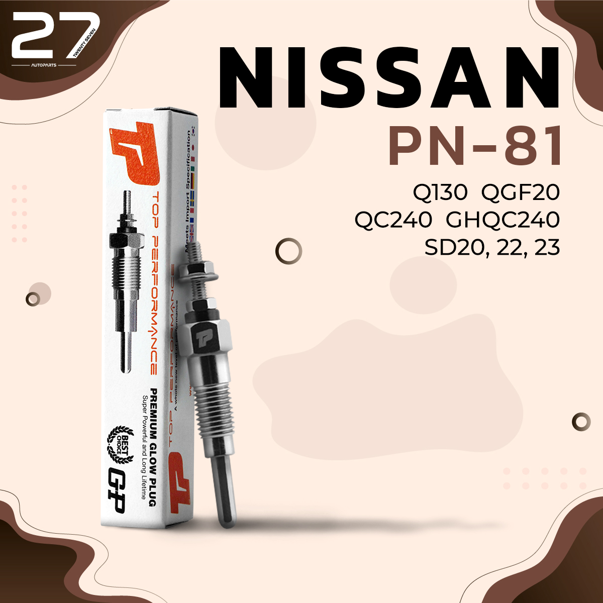 Glow plug NISSAN CEDRIC / GLORIA / CABALL / CIVILIAN / JUNIOR / JUNIOR / HOMER / SD20 SD22 SD23 (10.5V) 12V - TOP PERFORMANCE JAPAN - Nissan Gloria CEDRIC 11065-37506 / 11065-37507 ราคา 119 บาท*ส่งฟรี