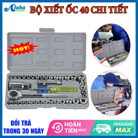 Bộ khẩu mở siết ốc và bugi 40 chi tiết Khẩu vặn ốc, bộ típ sửa xe, Dụng cụ sửa chữa đa năng, Bộ khẩu mở siết ốc chất lượng Bộ cờ lê mở siết ốc 40 chi tiết đa năng Clever Mart,Bộ dụng cụ mở bu lông ốc vít