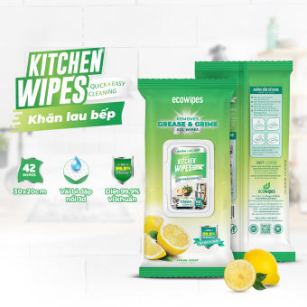 Khăn ướt lau bếp Ecowipes diệt khuẩn và khử mùi gói 42 tờ