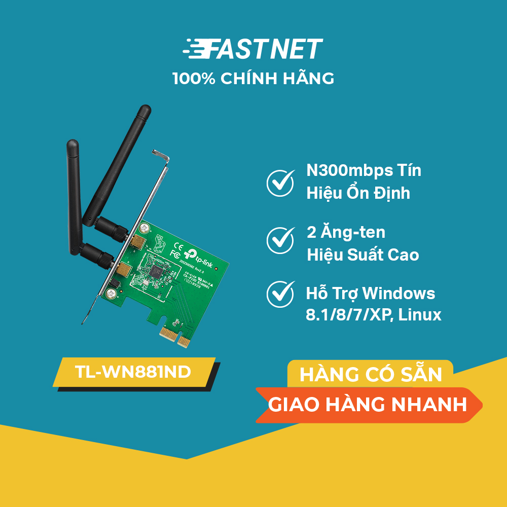 Card mạng wifi tl-wn881nd pci express chuẩn n 300mbps - hãng phân phối chính thức