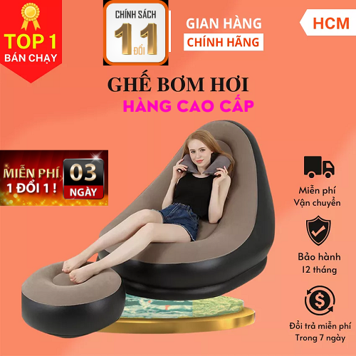 Ghế bơm hơi tựa lưng Intex bọc nhung, mềm mịn êm ái, có đệm hơi lót chân cao cấp, Ngồi đọc sách, thư giãn với gia đình
