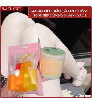 TẶNG MUỖNG -  Sét mix kích trắng cấp tốc và Kem ủ trắng body siêu cấp cho da đen chai lì