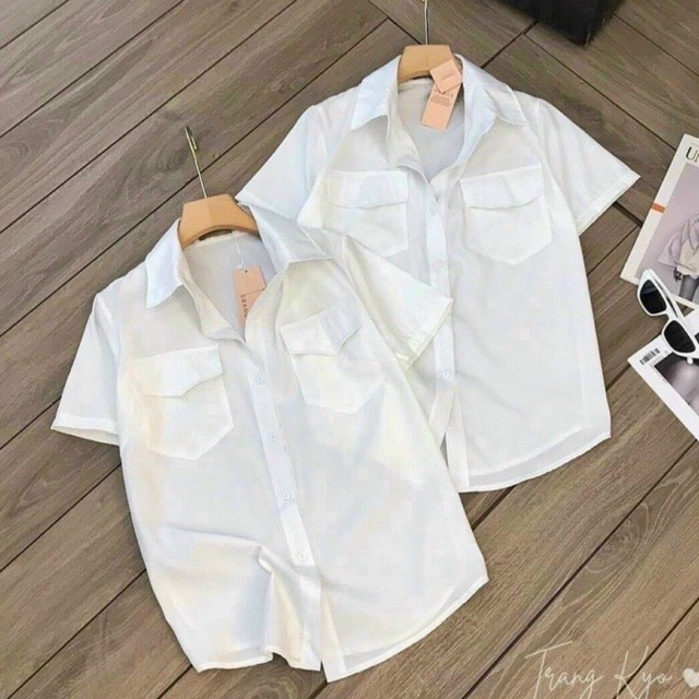 Áo sơ mi trắng - áo sơ mi cộc tay 2 túi nắp