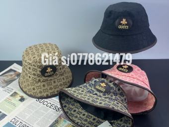 mũ bucket hàn quốc - bo tai bèo viền da lo go con ong cá tính thời trang nữ