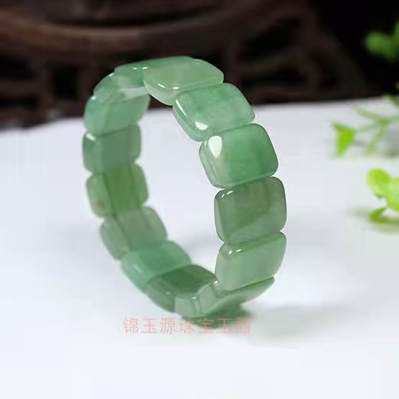Vòng tay ngọc bích dongling tự nhiên phong cách vuông màu xanh lá cây nhạt vòng tay ngọc bích hạt vuông thời trang cặp đôi