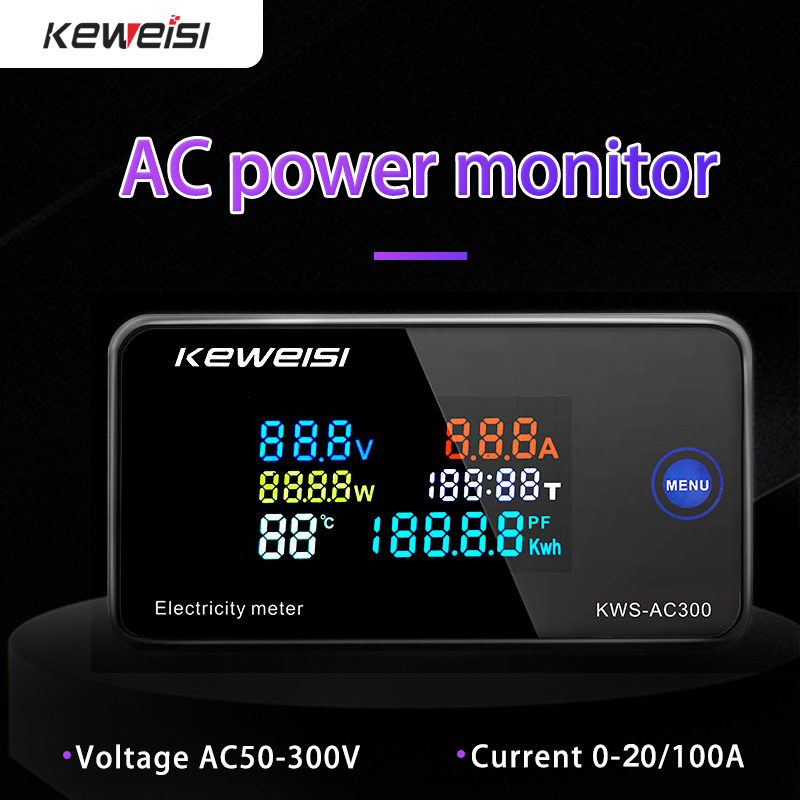 Máy kiểm tra điện áp kws-ac300 vôn kế, đồng hồ đo năng lượng ac 50-300v led wattmeter đồng hồ điện có chức năng đặt lại 0-100a