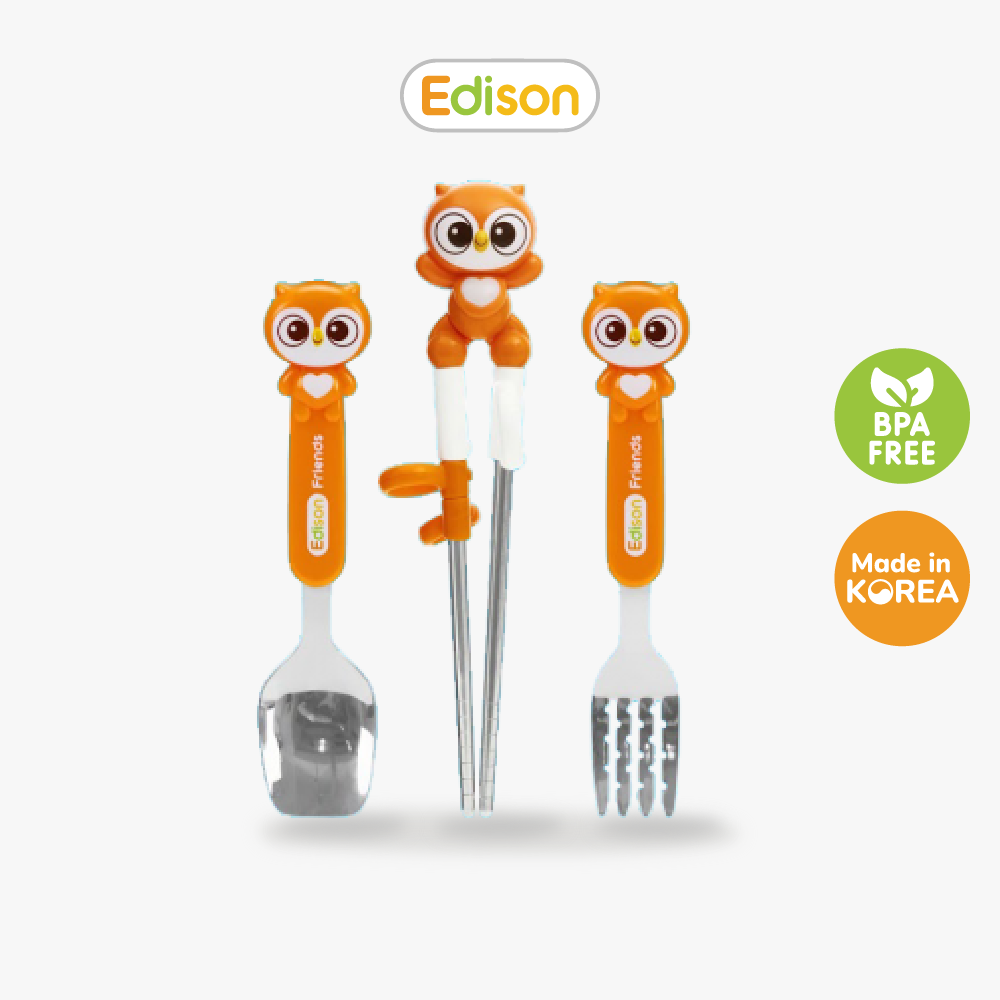 Set 3 món thìa, dĩa, đũa tập ăn có hộp đựng Edison 6971 Hàn Quốc - đồ dùng ăn dặm chính hãng