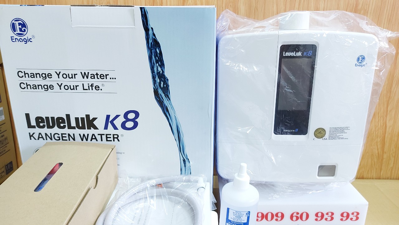 Kangen Leveluk K8 mới 100% . Kèm phụ kiện đầy đủ 1 bộ lọc tiền thô gồm 5 cấp lọc loại tốt + 1 vòi inox + Hướng dẫn sử dụng Tiếng việt . Hổ trợ lắp đặt máy miễn phí tại nhà .