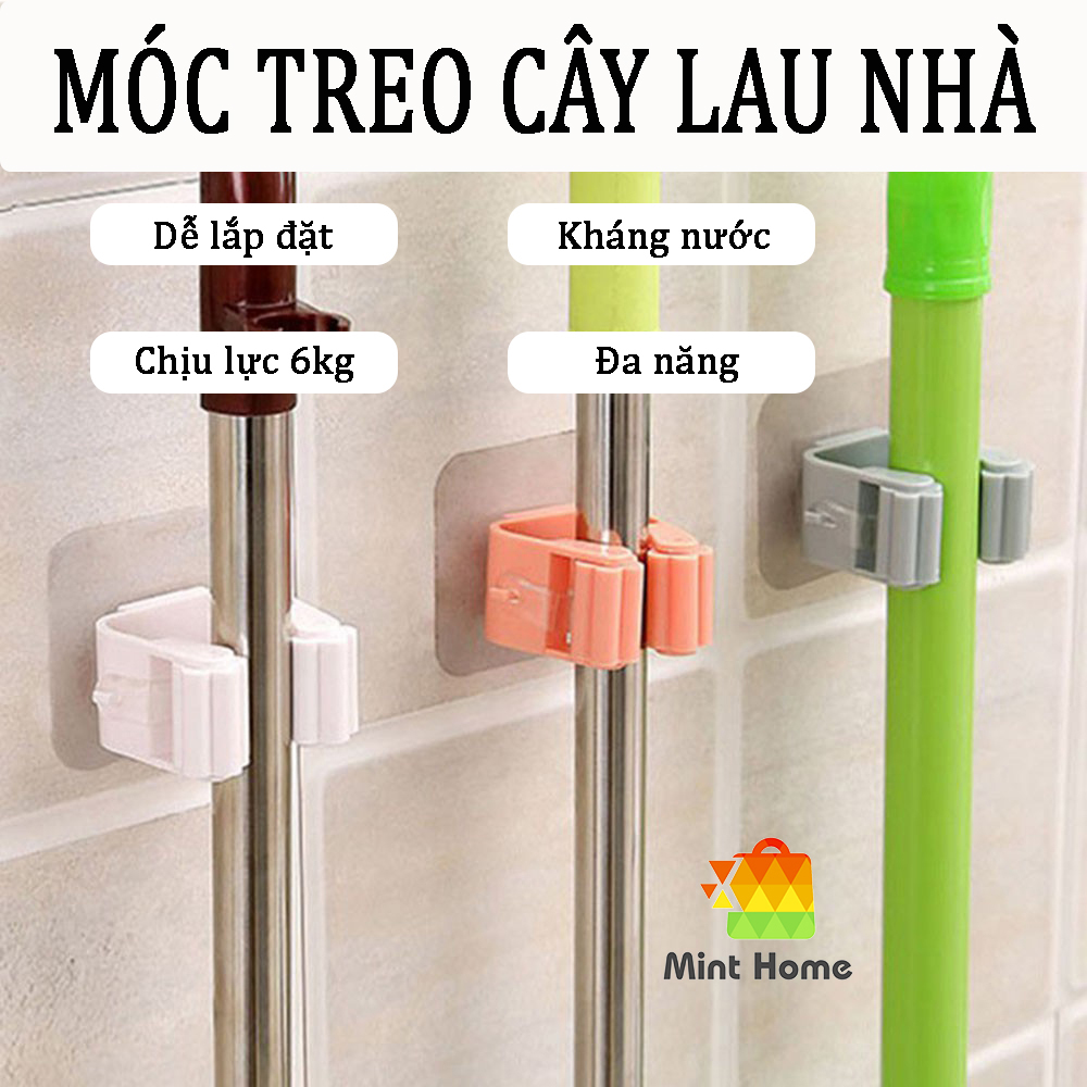 Móc treo giữ chổi quét nhà, cây lau nhà tự vắt thông minh, cây lau kiếng, lau kính đa năng dán tường