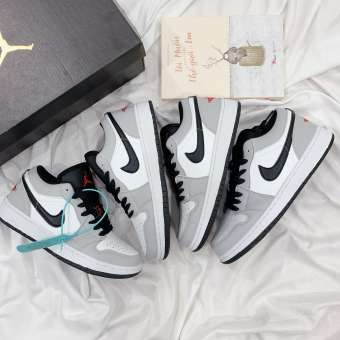 Gìay thể thao , giày Jordan 1 xám chỉ đỏ cổ thấp FULL BILL+BOX dành cho nam và nữ thích hợp sử dụng đi học đi chơi giày nhóm