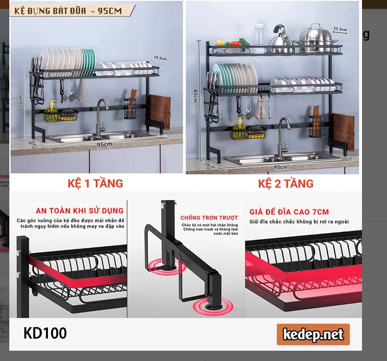 Kệ úp chén bát trên bồn rửa 1, 2 tầng