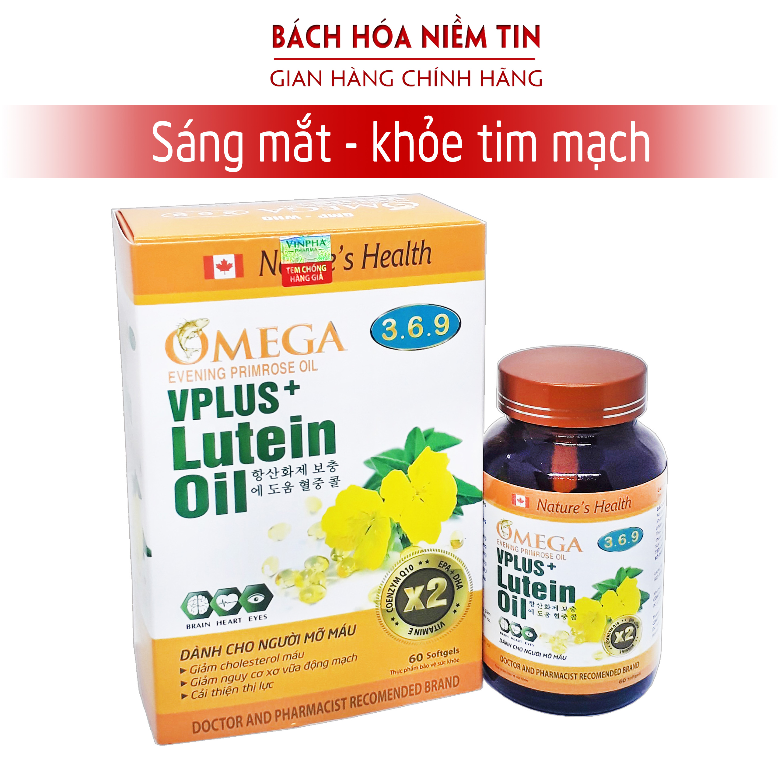 Viên dầu cá Omega 369  - Bổ sung Omega 3-6-9, Vitamin E Giúp giảm Cholesterol, triglycerid, giảm xơ vữa động mạch hiệu quả, Bổ não, sáng mắt, khỏe mạnh tim mạch, tăng cường trí nhớ - Hộp 60 viên Chuẩn GMP Bộ Y tế