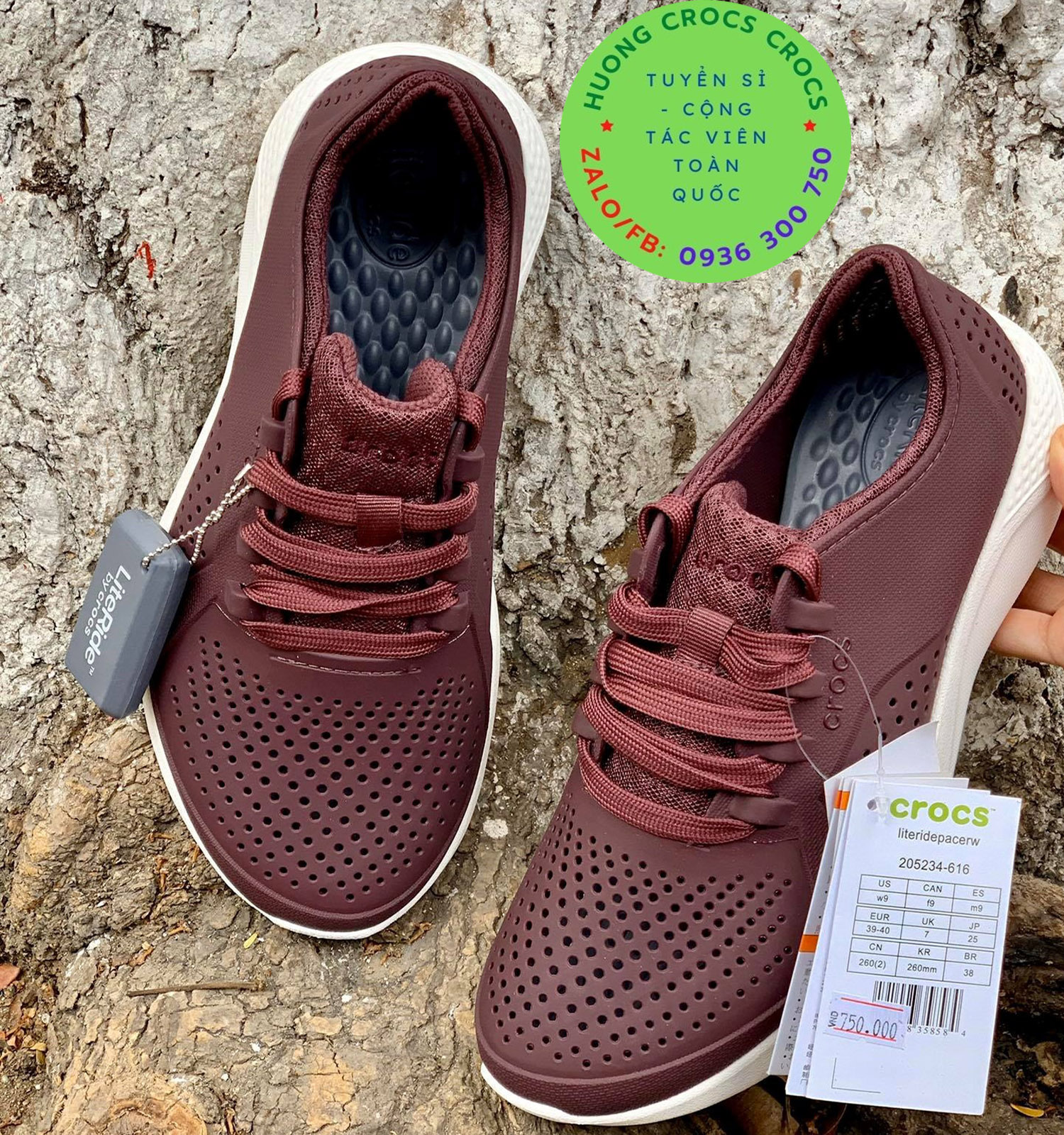 GIÀY NHỰA ĐI MƯA CROCS LITERIDE PACER CHO NỮ MÀU MẬN