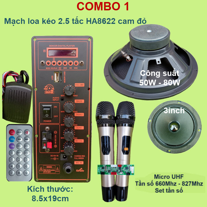 Mạch loa kéo 2.5 tấc đơn ha8622 cam đỏ