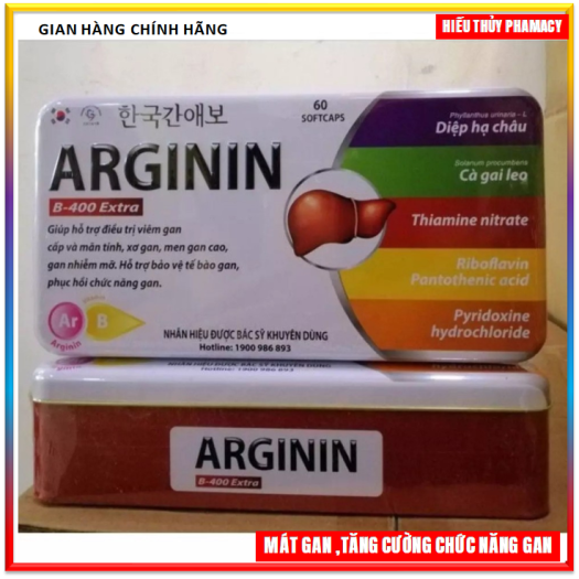 Viên Uống Thải Độc Gan Arginin B-400 Extra Giúp Thanh Nhiệt Bảo Vệ Gan, Tăng Cường Chức Năng Gan ,hạn chế tổn thương do rượu bia các hóa chất có hại cho gan -Hộp sắt 60 viên
