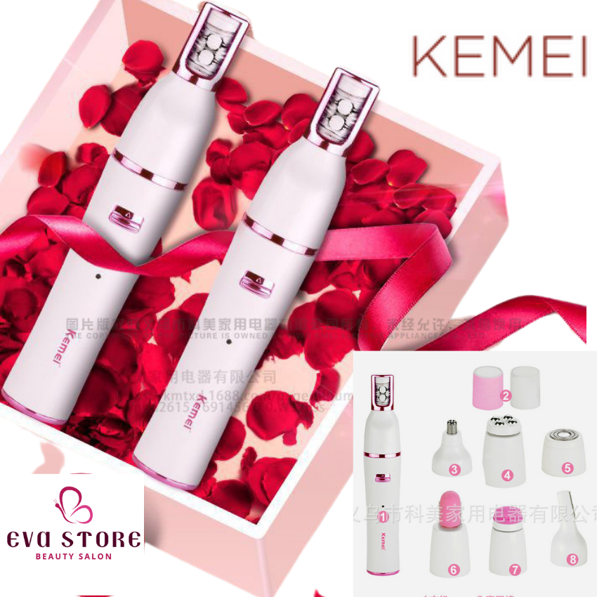 Máy triệt lông toàn thân tặng kèm đầu tỉa lông mày + đầu massage rửa mặt 7 in 1 kemei km - 2189 tặng mút rửa mặt